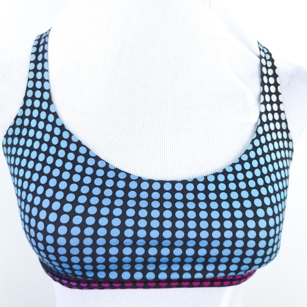 Lululemon Free To Be Bra SZ 6 Blue Medium Support Strappy Back Polkadot Pixilate